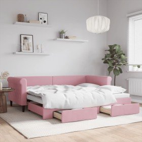 Sofá cama nido con cajones terciopelo rosa 90x200 cm Sofá cama nido con cajones terciopelo rosa 90x200 cm