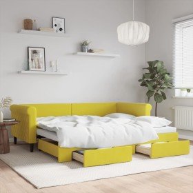 Sofá cama nido con cajones terciopelo amarillo 90x200 cm Sofá cama nido con cajones terciopelo amarillo 90x200 cm