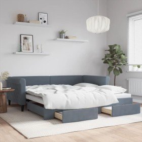Sofá cama nido con cajones terciopelo gris oscuro 100x200 cm Sofá cama nido con cajones terciopelo gris oscuro 100x200 cm
