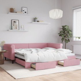 Sofá cama nido con cajones terciopelo rosa 100x200 cm Sofá cama nido con cajones terciopelo rosa 100x200 cm