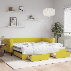 Sofá cama nido con cajones terciopelo amarillo 100x200 cm en Camas y somieres | Comprar online en Foro24