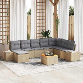 Conjunto de sofá de jardín con cojín 9 pcs Beige Poliratán