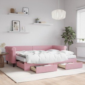 Sofá cama nido con cajones terciopelo rosa 80x200 cm Sofá cama nido con cajones terciopelo rosa 80x200 cm