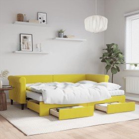 Sofá cama nido con cajones terciopelo amarillo 80x200 cm Sofá cama nido con cajones terciopelo amarillo 80x200 cm