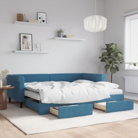Sofá cama nido con cajones terciopelo azul 90x200 cm en Camas y somieres | Comprar online en Foro24
