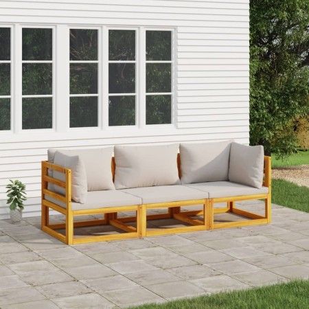 Gartenmöbel-Set 3-teilig aus Massivholz und hellgrauen Kissen von vidaXL, Gartensets - Ref: Foro24-3155283, Preis: 360,91 €, ...