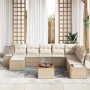 Conjunto de sofá de jardín con cojín 9 pcs Beige Poliratán