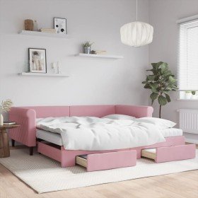 Sofá cama nido con cajones terciopelo rosa 100x200 cm Sofá cama nido con cajones terciopelo rosa 100x200 cm