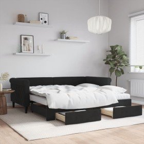 Sofá cama nido con cajones terciopelo negro 90x190 cm Sofá cama nido con cajones terciopelo negro 90x190 cm