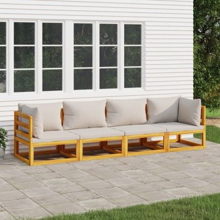 Gartenmöbel-Set 4-teilig aus Massivholz und hellgrauen Kissen von vidaXL, Gartensets - Ref: Foro24-3155284, Preis: 477,33 €, ...