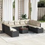 Conjunto de sofá de jardín con cojín 10 pcs Negro Poliratán