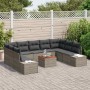 Conjunto de sofá de jardín con cojín 10 pcs Gris Poliratán
