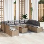 Conjunto de sofá de jardín con cojín 10 pcs Beige Poliratán