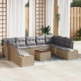 Conjunto de sofá de jardín con cojín 10 pcs Beige Poliratán