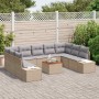 Conjunto de sofá de jardín con cojín 10 pcs Beige Poliratán