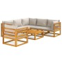 7-teiliges Gartenmöbel-Set aus massivem Holz und hellgrauen Kissen von vidaXL, Gartensets - Ref: Foro24-3155289, Preis: 839,4...