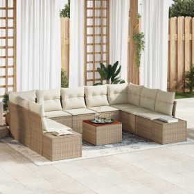 Conjunto de sofá de jardín con cojín 10 pcs Beige Poliratán