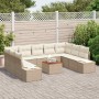 Conjunto de sofá de jardín con cojín 10 pcs Beige Poliratán
