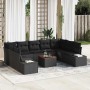 Conjunto de sofá de jardín con cojín 10 pcs Negro Poliratán