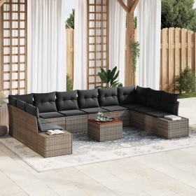 Conjunto de sofá de jardín con cojín 11 pcs Gris Poliratán