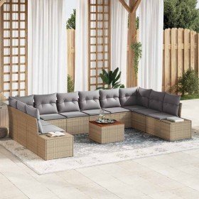 Conjunto de sofá de jardín con cojín 11 pcs Beige Poliratán