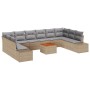 Conjunto de sofá de jardín con cojín 11 pcs Beige Poliratán