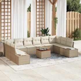 Conjunto de sofá de jardín con cojín 11 pcs Beige Poliratán
