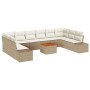 Conjunto de sofá de jardín con cojín 11 pcs Beige Poliratán