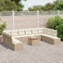 Conjunto de sofá de jardín con cojín 11 pcs Beige Poliratán