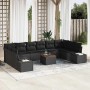 Conjunto de sofá de jardín con cojín 11 pcs Negro Poliratán
