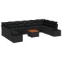 Conjunto de sofá de jardín con cojín 11 pcs Negro Poliratán