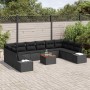 Conjunto de sofá de jardín con cojín 11 pcs Negro Poliratán
