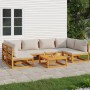 Gartenmöbel-Set 7-teilig aus Massivholz und hellgrauen Kissen von vidaXL, Gartensets - Ref: Foro24-3155298, Preis: 738,98 €, ...