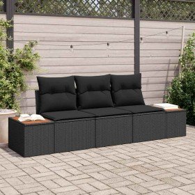 Conjunto de sofá de jardín con cojín 3 pcs Negro Poliratán