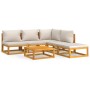 Set muebles de jardín 6 pzas madera maciza y cojines gris claro