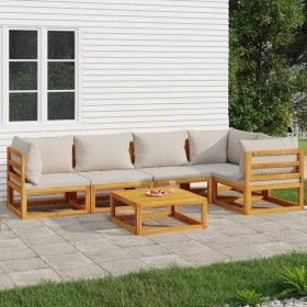 Gartenmöbel-Set 6-teilig aus Massivholz und hellgrauen Kissen von vidaXL, Gartensets - Ref: Foro24-3155301, Preis: 646,73 €, ...
