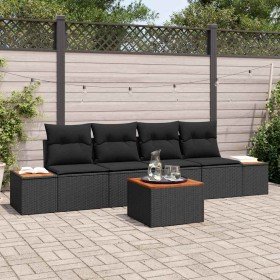 Conjunto de sofá de jardín con cojín 5 pcs Negro Poliratán