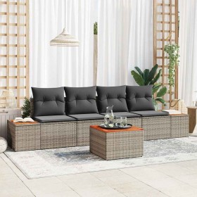 Conjunto de sofá de jardín con cojín 5 pcs Gris Poliratán
