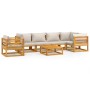 7-teiliges Gartenmöbel-Set aus massivem Holz und hellgrauen Kissen von vidaXL, Gartensets - Ref: Foro24-3155305, Preis: 839,4...
