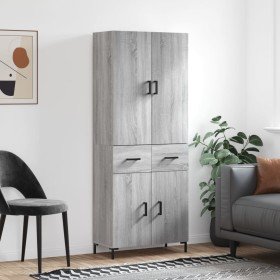 Aparador alto madera contrachapada gris sonoma 69,5x34x180 cm