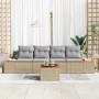 Conjunto de sofá de jardín con cojín 5 pcs Beige Poliratán