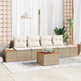 Conjunto de sofá de jardín con cojín 5 pcs Beige Poliratán