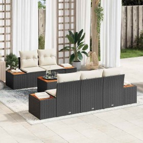 Conjunto de sofá de jardín con cojín 6 pcs Negro Poliratán