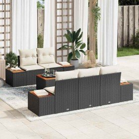 Conjunto de sofá de jardín con cojín 6 pcs Negro Poliratán