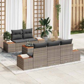 Conjunto de sofá de jardín con cojín 6 pcs Gris Poliratán