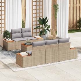 Conjunto de sofá de jardín con cojín 6 pcs Beige Poliratán