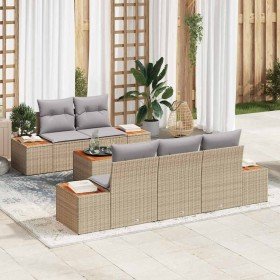Conjunto de sofá de jardín con cojín 6 pcs Beige Poliratán Conjunto de sofá de jardín con cojín 6 pcs Beige Poliratán