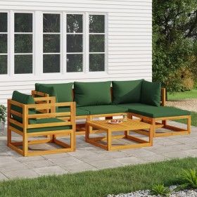 Gartenmöbel-Set 6-teilig aus massivem Holz und grünen Kissen von vidaXL, Gartensets - Ref: Foro24-3155311, Preis: 609,27 €, R...