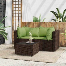 Set muebles de jardín 3 piezas y cojines ratán sintético marrón en Sofás de exterior | Comprar online en Foro24