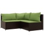 Set muebles de jardín 3 piezas y cojines ratán sintético marrón